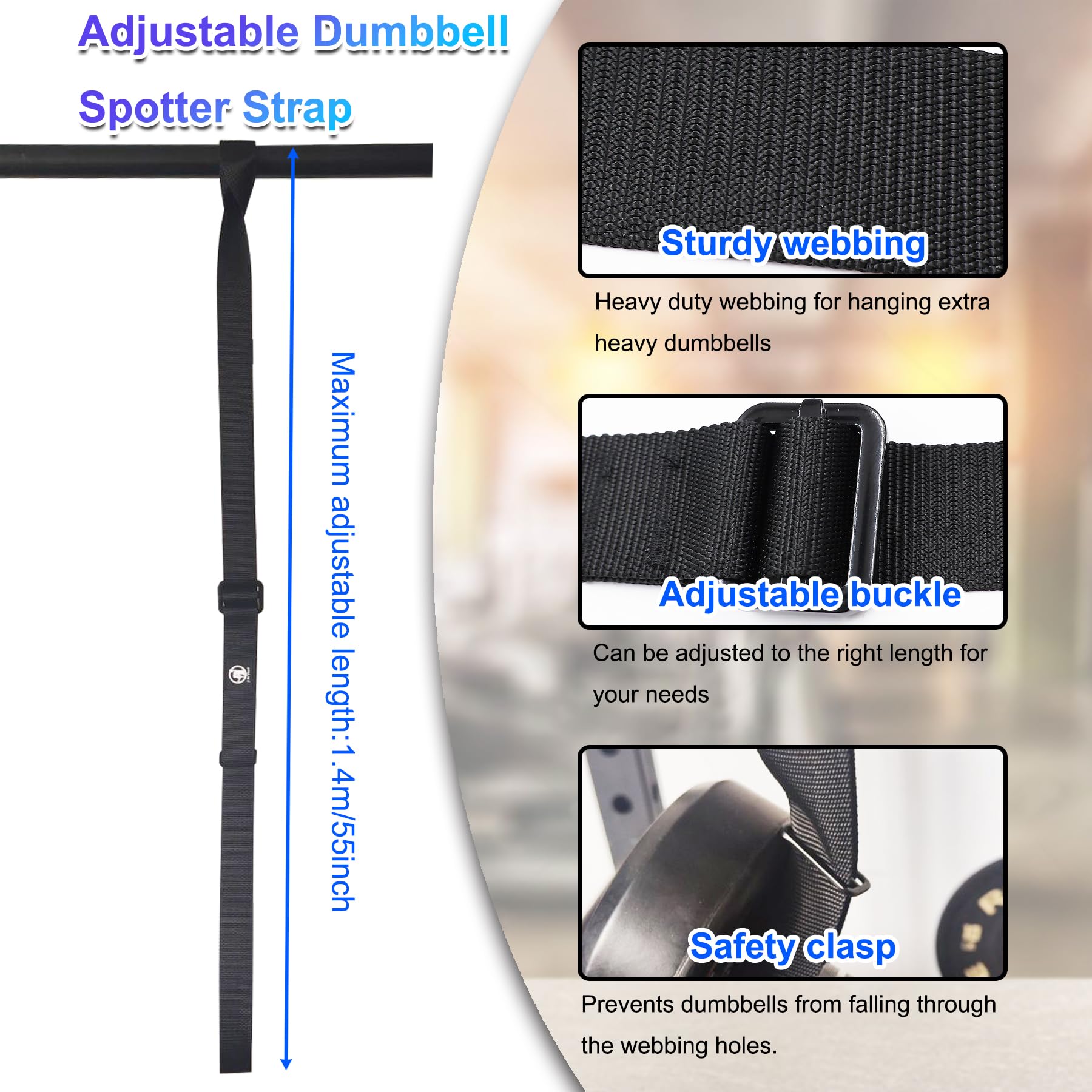 J Bryant Dumbbell Spotter Straps Barbell Rack Attachment for Chest
